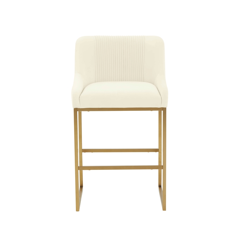 Pemberly Row Transitional Cream Pleated Velvet Counter Stool