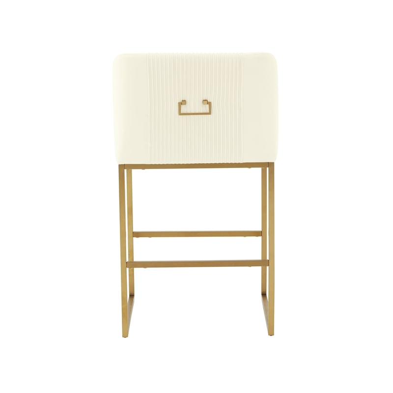 Pemberly Row Transitional Cream Pleated Velvet Counter Stool