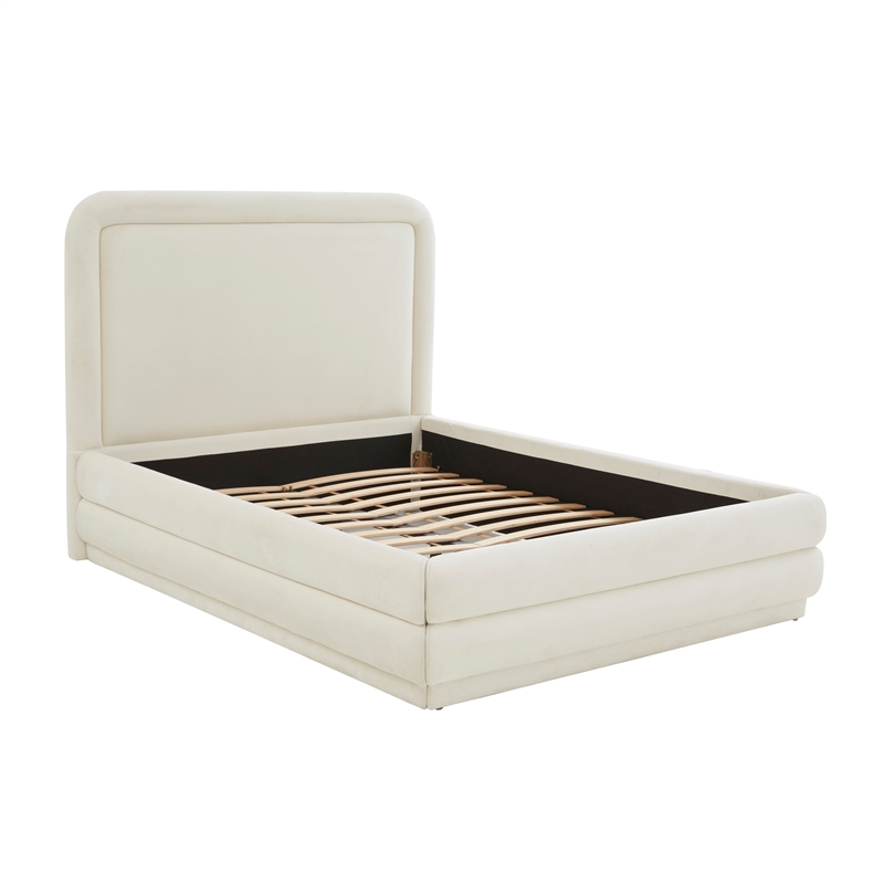 Pemberly Row Transitional Cream Velvet Upholstered Bed in Full