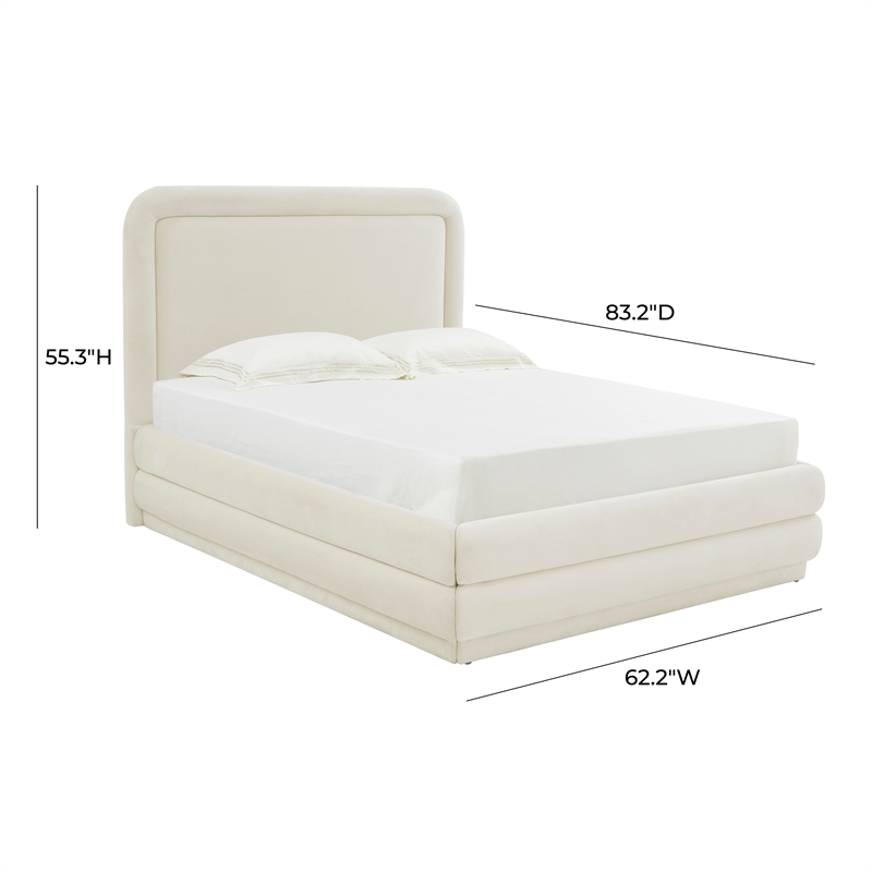 Pemberly Row Transitional Cream Velvet Upholstered Bed in Full
