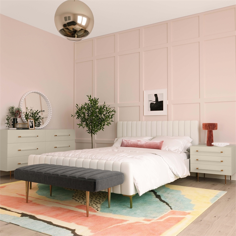 Pemberly Row Contemporary Taupe 3-Drawer Nightstand - 28