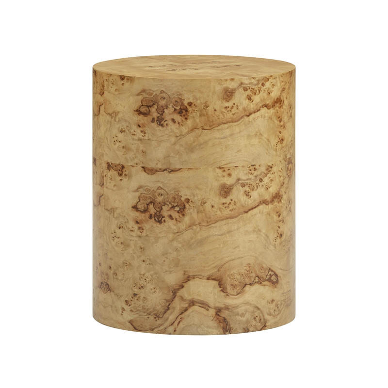 Pemberly Row Contemporary Natural Burl Drum Side Table - 16