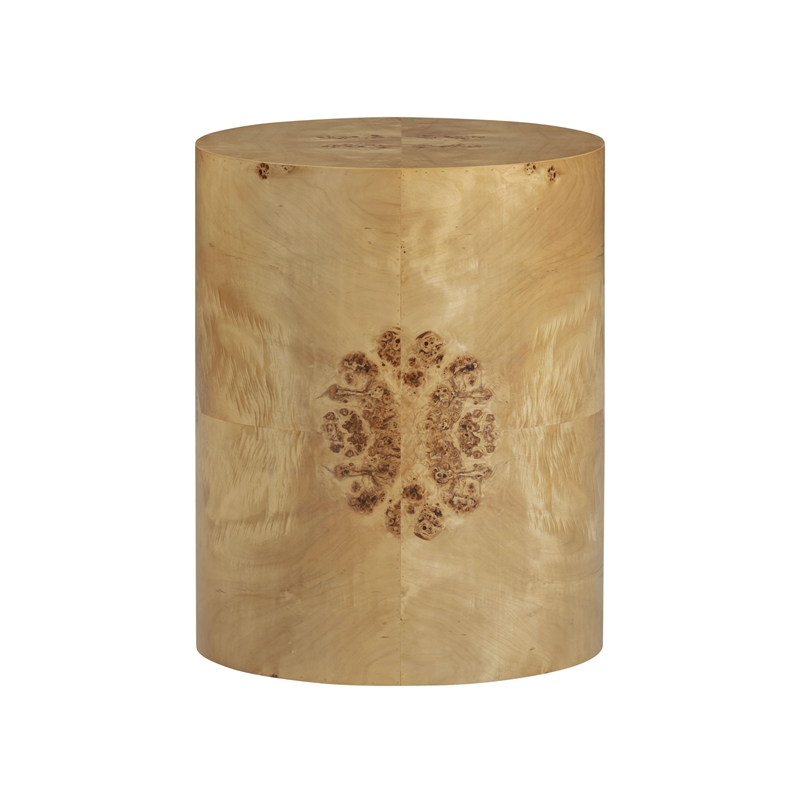 Pemberly Row Contemporary Natural Burl Drum Side Table - 16