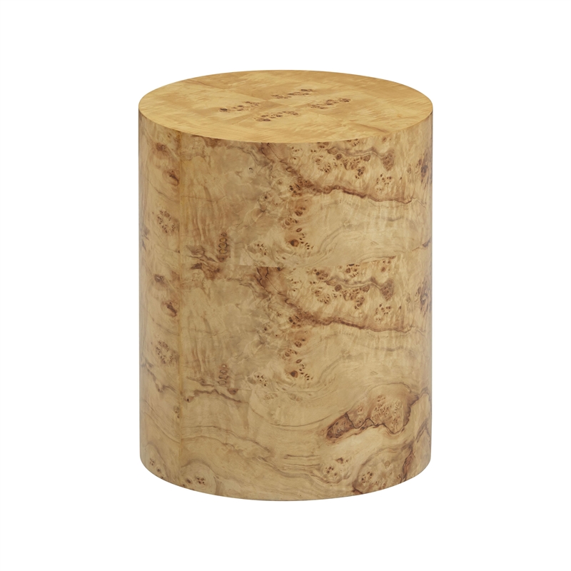 Pemberly Row Contemporary Natural Burl Drum Side Table - 16