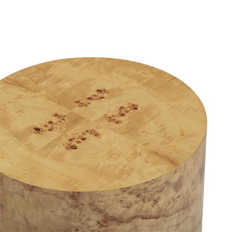 Pemberly Row Contemporary Natural Burl Drum Side Table - 16