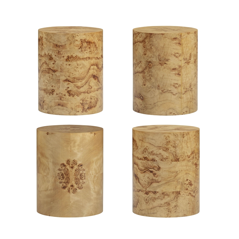 Pemberly Row Contemporary Natural Burl Drum Side Table - 16