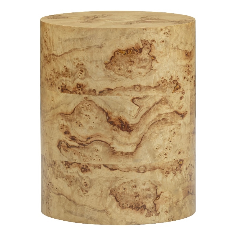 Pemberly Row Contemporary Natural Burl Drum Side Table - 16