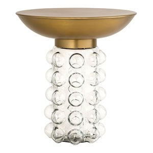 Pemberly Row 19&quotH Transitional Glass Side Table in Antique Brass