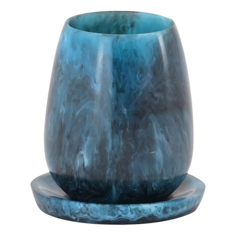 Pemberly Row Contemporary Rounded Blue Swirl Resin Kiddush Cup