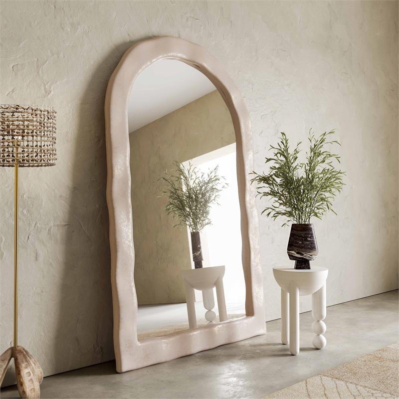 Pemberly Row Handmade Modern Coastal Cream Textured Floor Mirror
