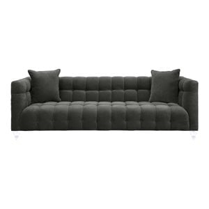 Pemberly Row 29.35&quotH Transitional Velvet Upholstered/Acrylic Sofa in Gray