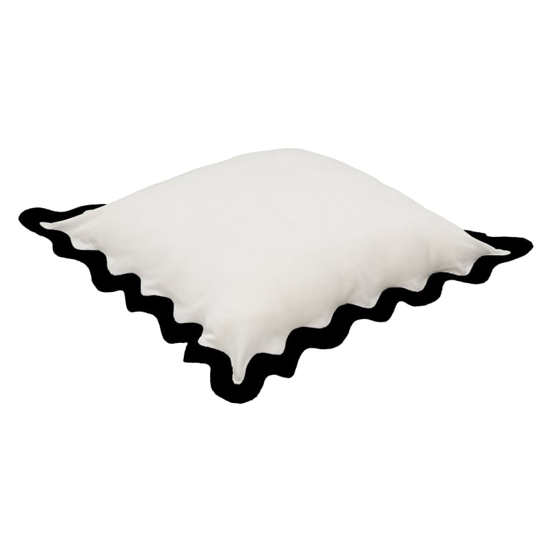 Pemberly Row Scalloped Edge Black and White Cotton Velvet Throw Pillow
