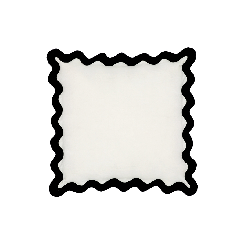 Pemberly Row Scalloped Edge Black and White Cotton Velvet Throw Pillow