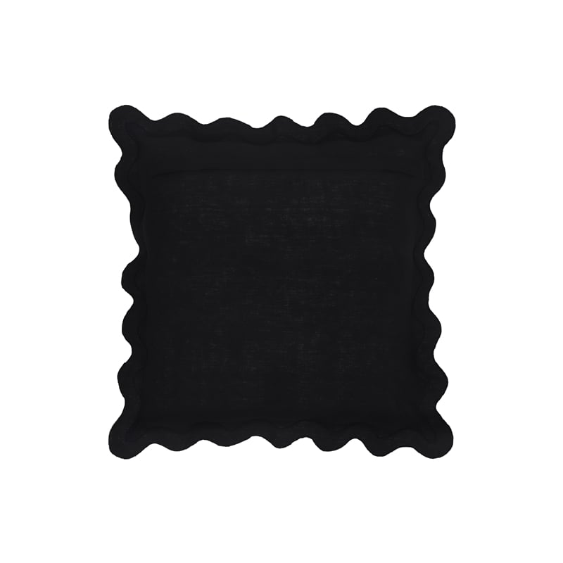 Pemberly Row Scalloped Edge Black and White Cotton Velvet Throw Pillow