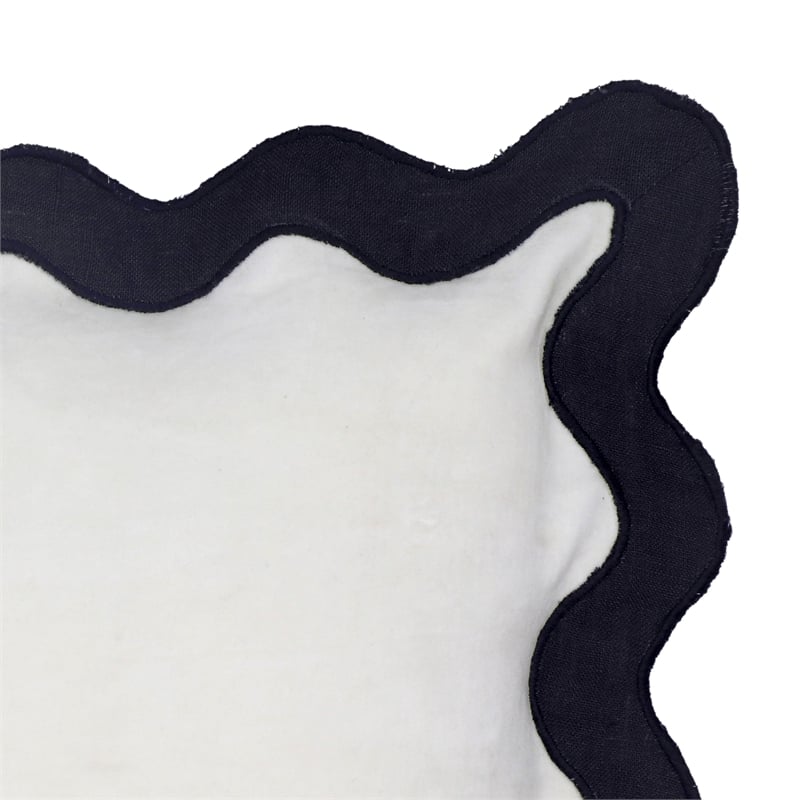 Pemberly Row Scalloped Edge Black and White Cotton Velvet Throw Pillow