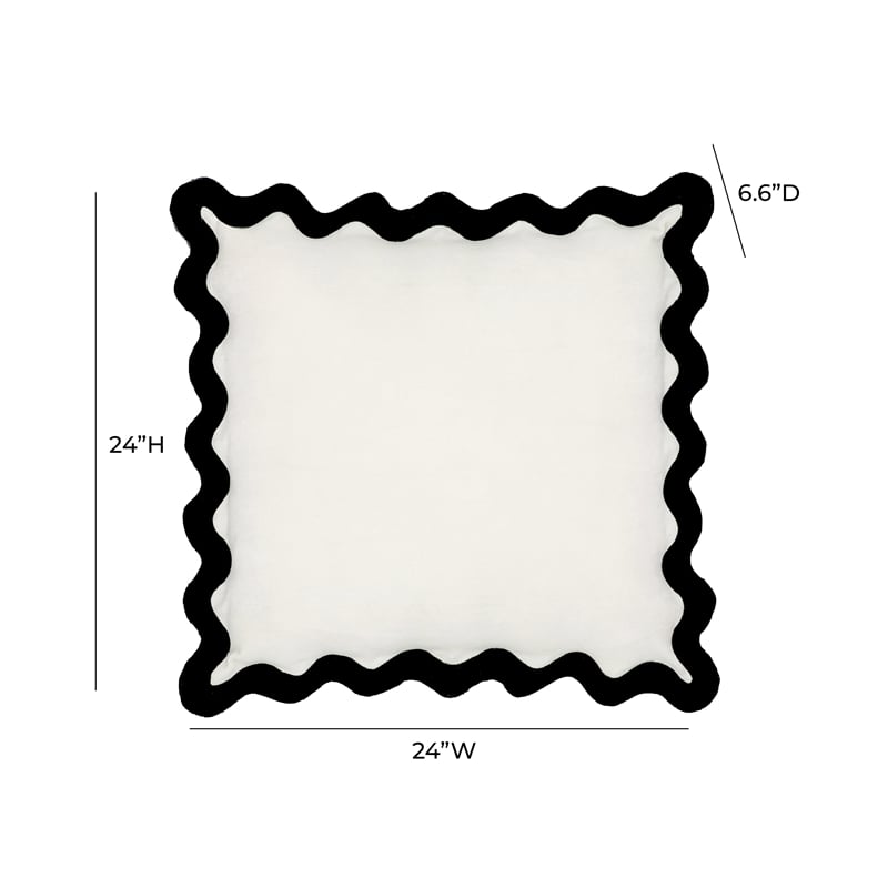 Pemberly Row Scalloped Edge Black and White Cotton Velvet Throw Pillow