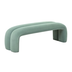 Pemberly Row Transitional 18.7&quot Upholstered Velvet Fabric Bench in Green