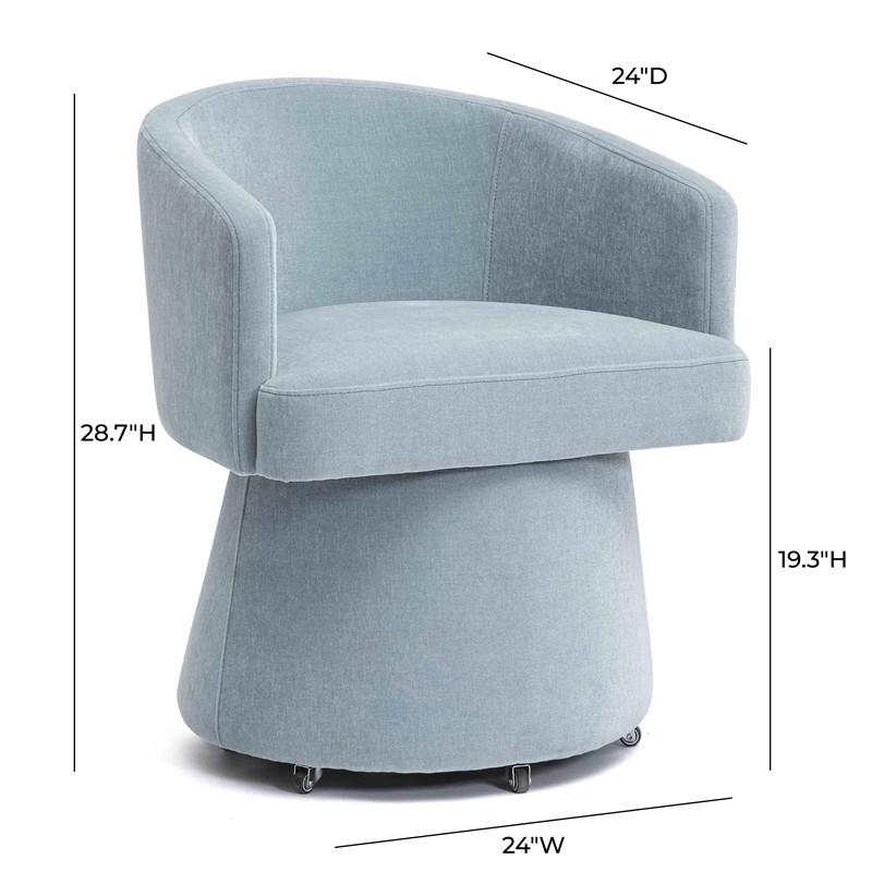 Pemberly Row Faded Blue Upcycled Chenille Rolling Desk Chair