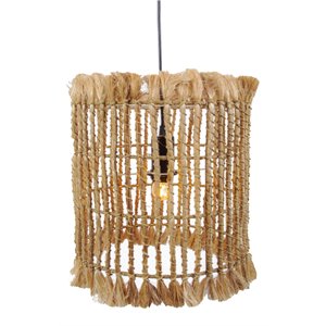 Pemberly Row 13.8&quotH Transitional Fabric Pendant Lamp in Natural