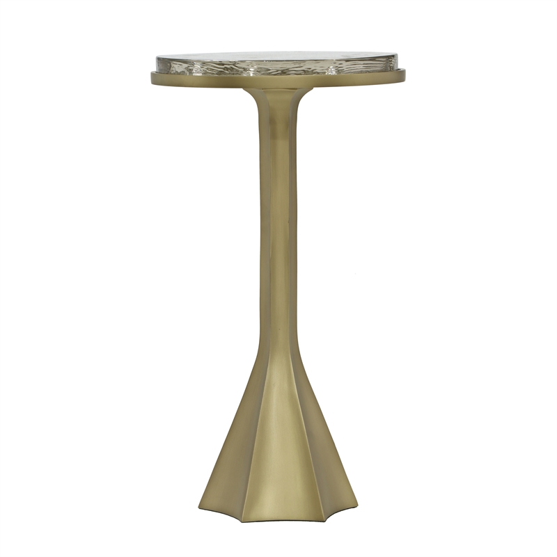 Pemberly Row Contemporary Round Aluminum Side Table in Antique Brass