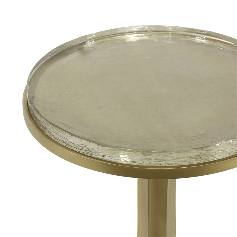 Pemberly Row Contemporary Round Aluminum Side Table in Antique Brass