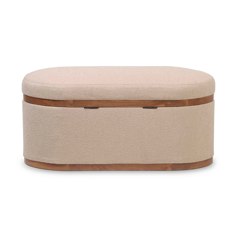 Pemberly Row Modern / Contemporary Ivory Boucle Oval Storage Ottoman