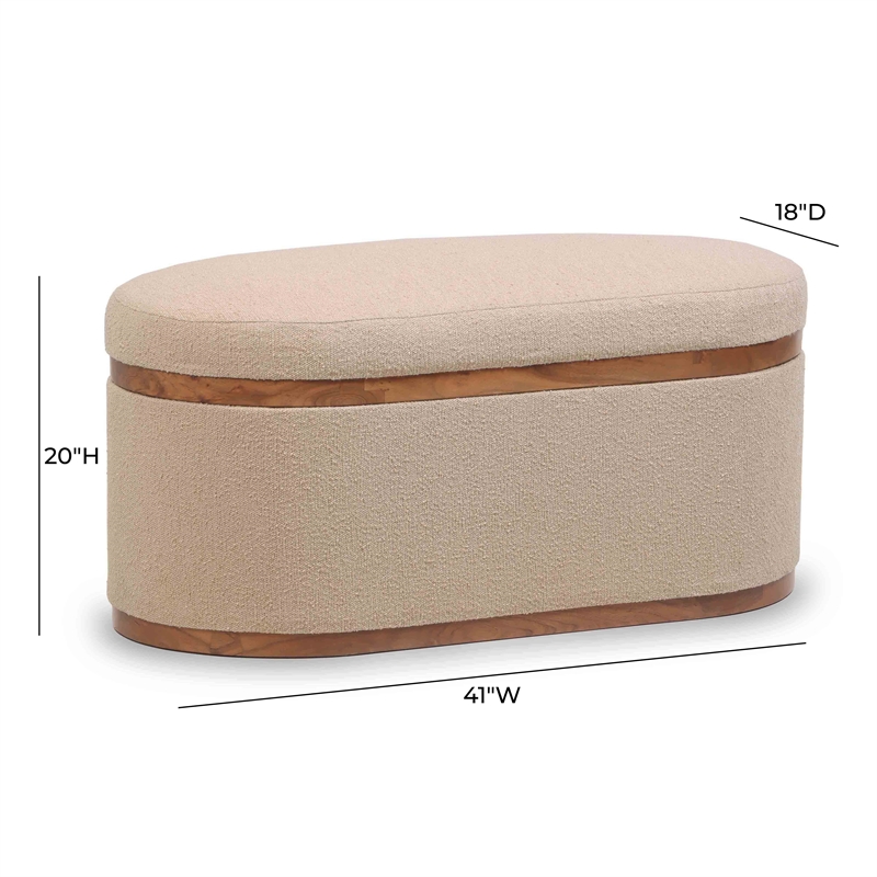Pemberly Row Modern / Contemporary Ivory Boucle Oval Storage Ottoman