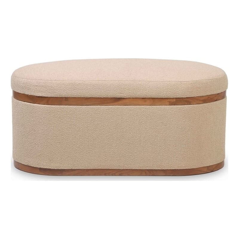 Pemberly Row Modern / Contemporary Ivory Boucle Oval Storage Ottoman