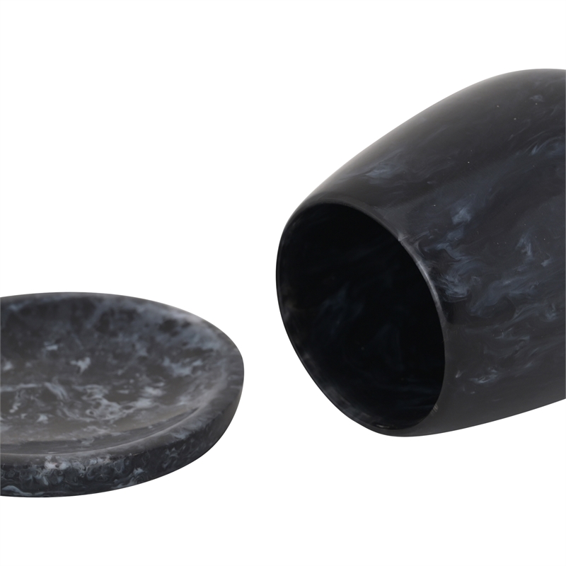 Pemberly Row Contemporary Rounded Black Swirl Resin Kiddush Cup