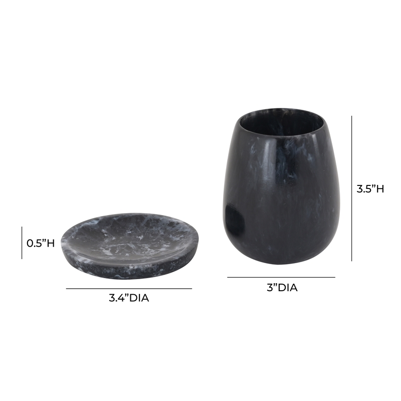 Pemberly Row Contemporary Rounded Black Swirl Resin Kiddush Cup