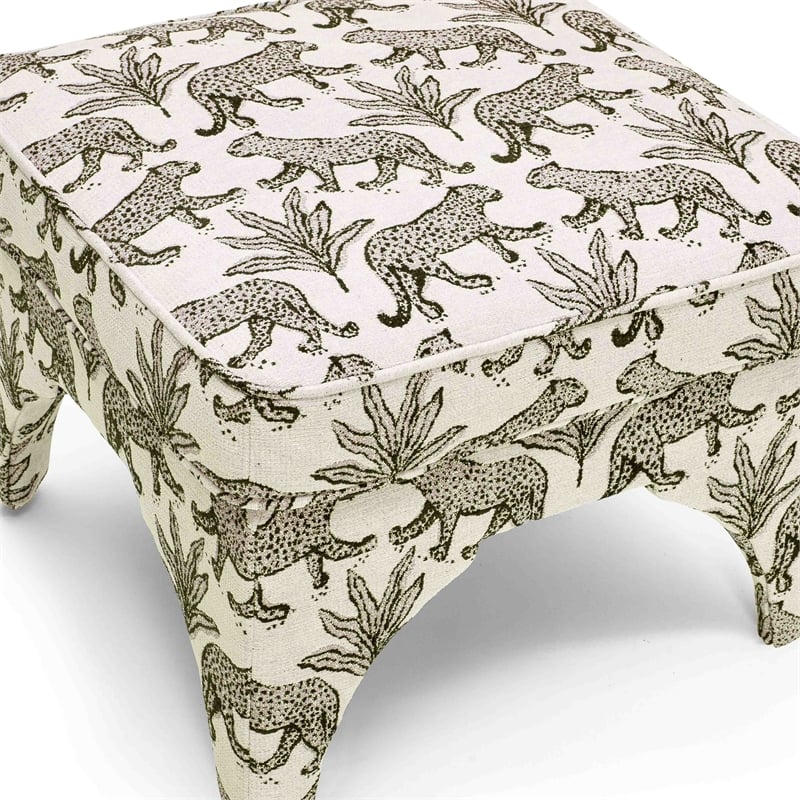 Pemberly Row Contemporary Upholstered Taupe Leopard Jacquard Ottoman