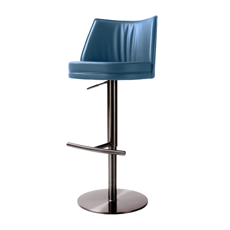 Pemberly Row Transitional Blue Vegan Leather on Black Adjustable Stool