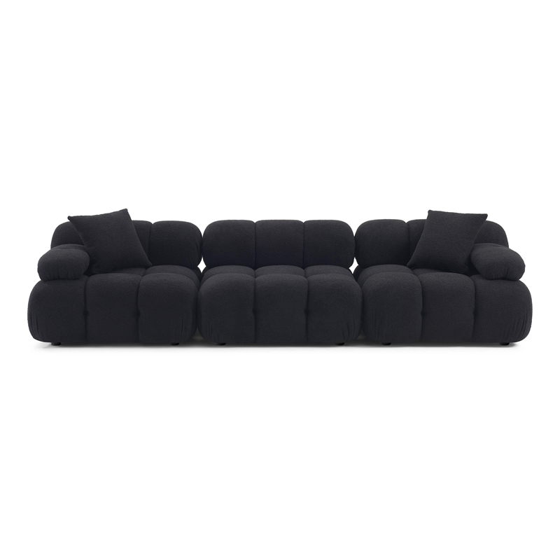 Pemberly Row Contemporary Black Vegan Shearling Modular Sofa