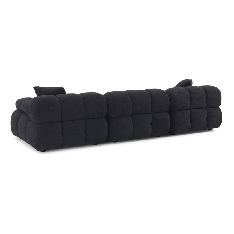 Pemberly Row Contemporary Black Vegan Shearling Modular Sofa