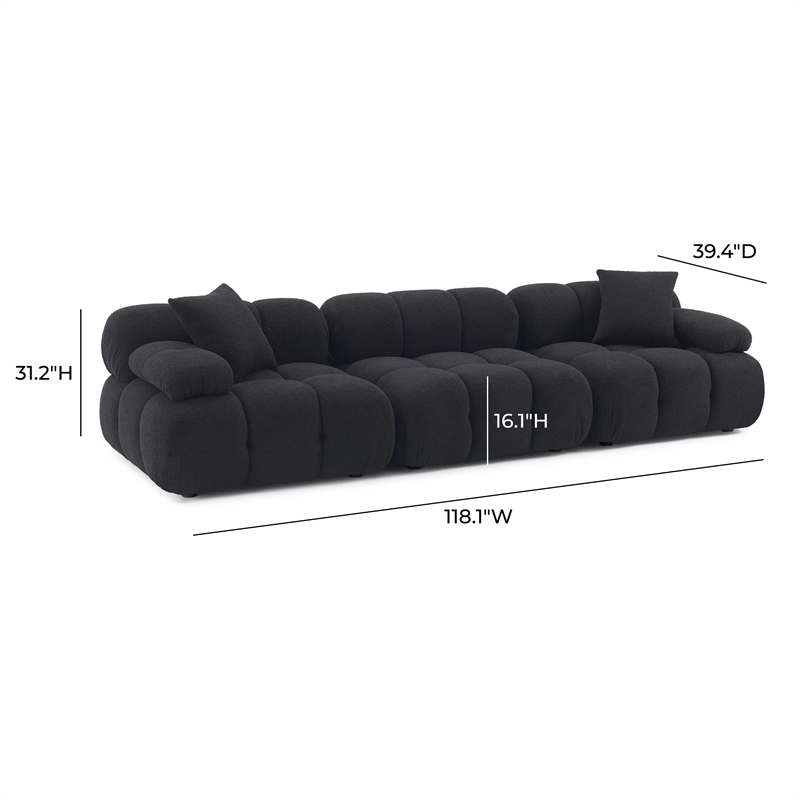 Pemberly Row Contemporary Black Vegan Shearling Modular Sofa