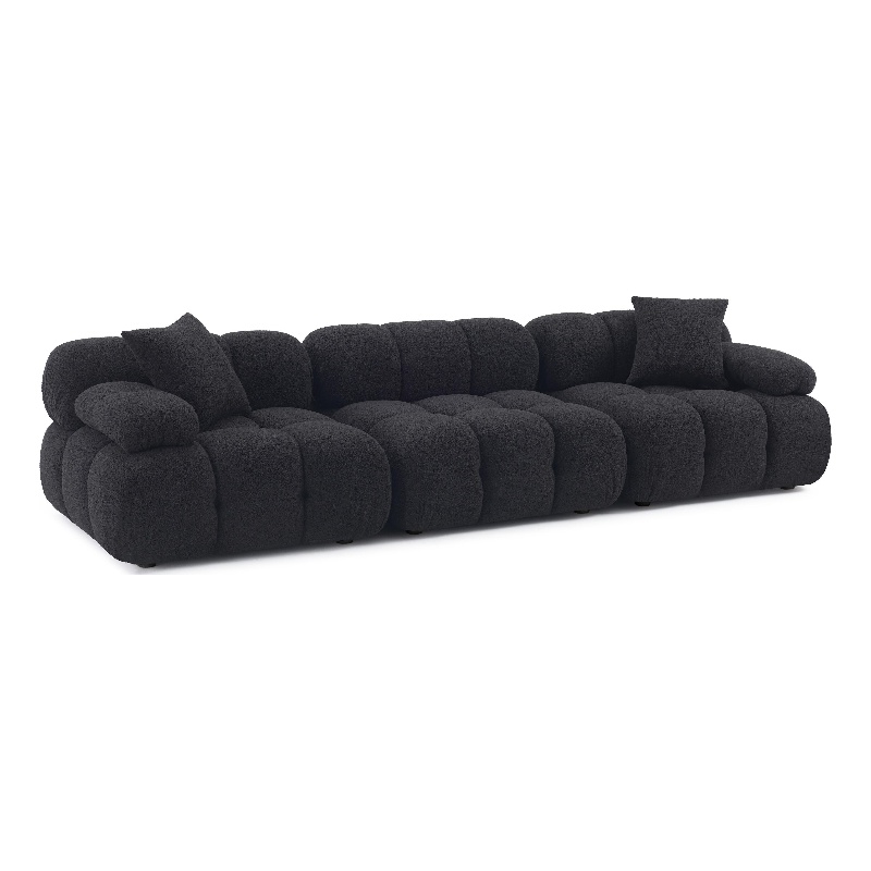 Pemberly Row Contemporary Black Vegan Shearling Modular Sofa