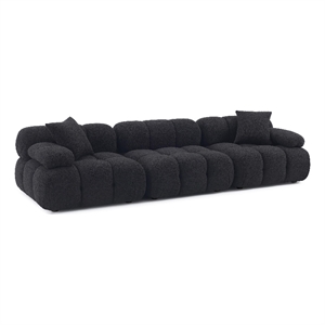 Pemberly Row Contemporary Black Vegan Shearling Modular Sofa