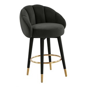 Pemberly Row 26.5&quot Swivel Modern Velvet Counter Stool in Black