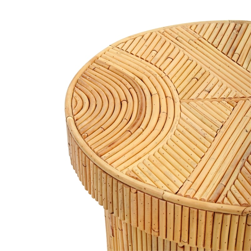 Pemberly Row Handmade Transitional Natural Rattan Side Table
