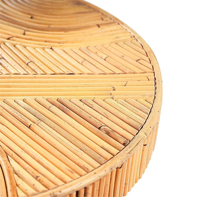 Pemberly Row Handmade Transitional Natural Rattan Side Table