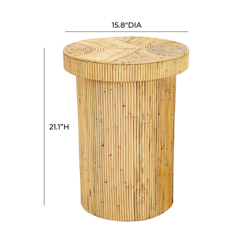 Pemberly Row Handmade Transitional Natural Rattan Side Table