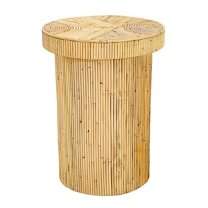Pemberly Row Handmade Transitional Natural Rattan Side Table