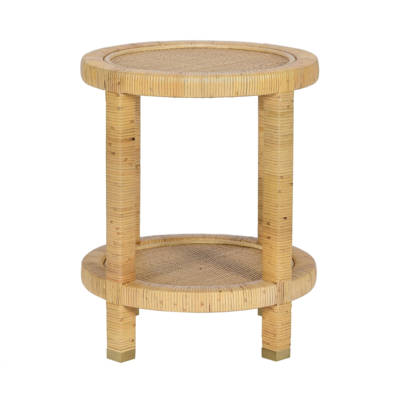 Pemberly Row Contemporary Natural Rattan Side Table - 17.7