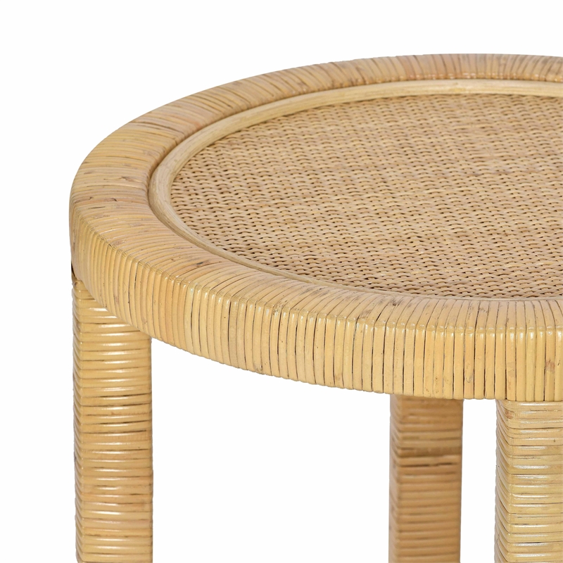 Pemberly Row Contemporary Natural Rattan Side Table - 17.7