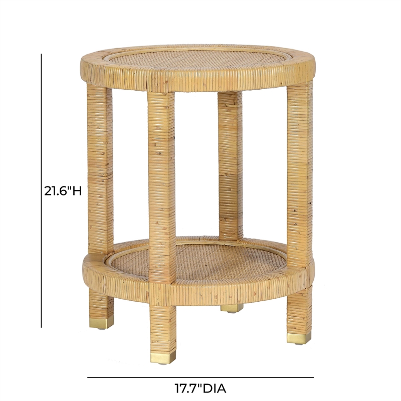 Pemberly Row Contemporary Natural Rattan Side Table - 17.7