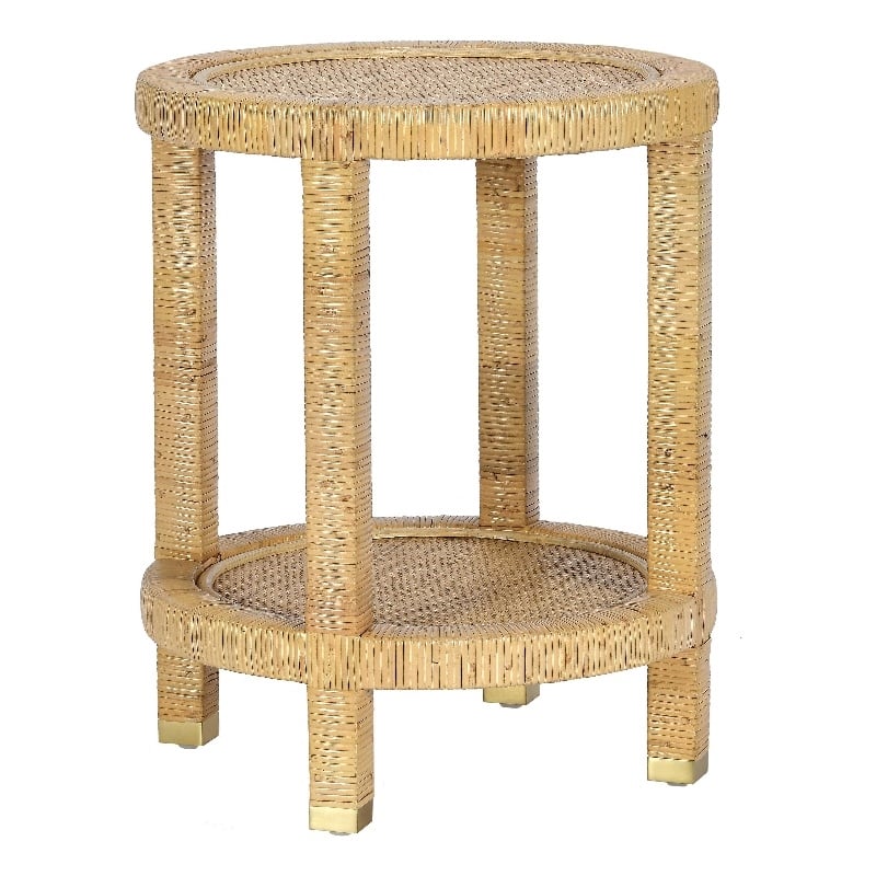 Pemberly Row Contemporary Natural Rattan Side Table - 17.7