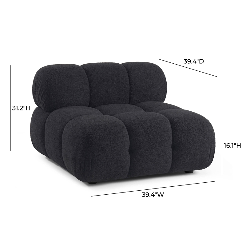 Pemberly Row Contemporary Black Vegan Shearling Modular Armless Chair