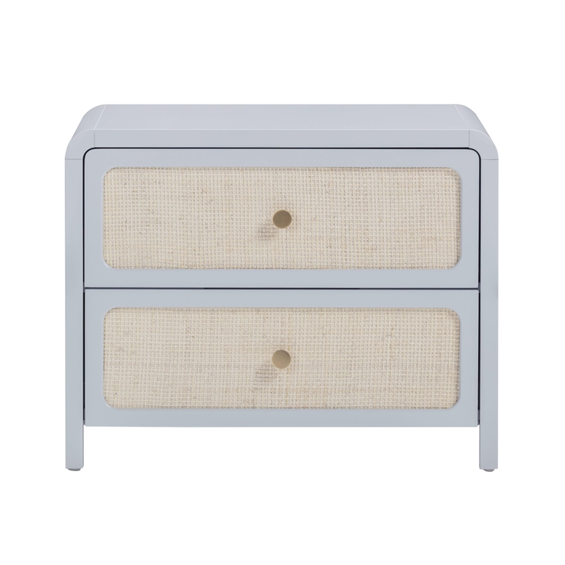 Pemberly Row Contemporary Pastel Blue Rattan 2 Drawer Nightstand