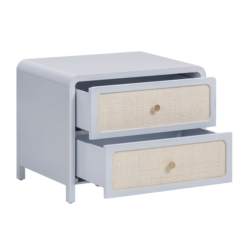 Pemberly Row Contemporary Pastel Blue Rattan 2 Drawer Nightstand