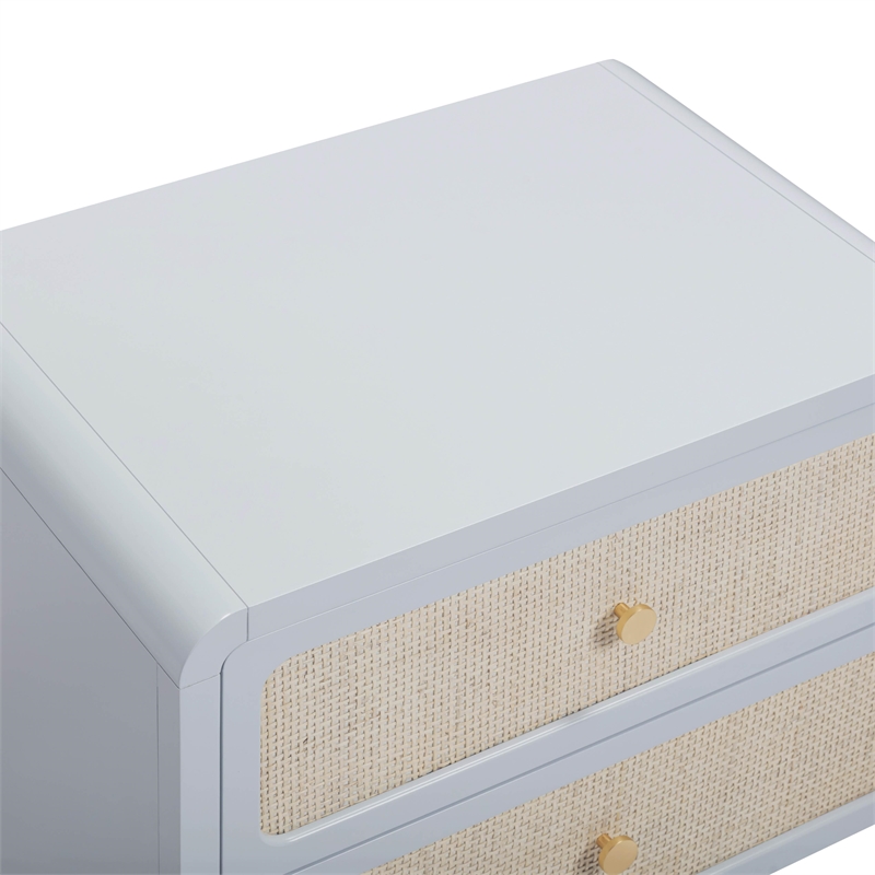 Pemberly Row Contemporary Pastel Blue Rattan 2 Drawer Nightstand